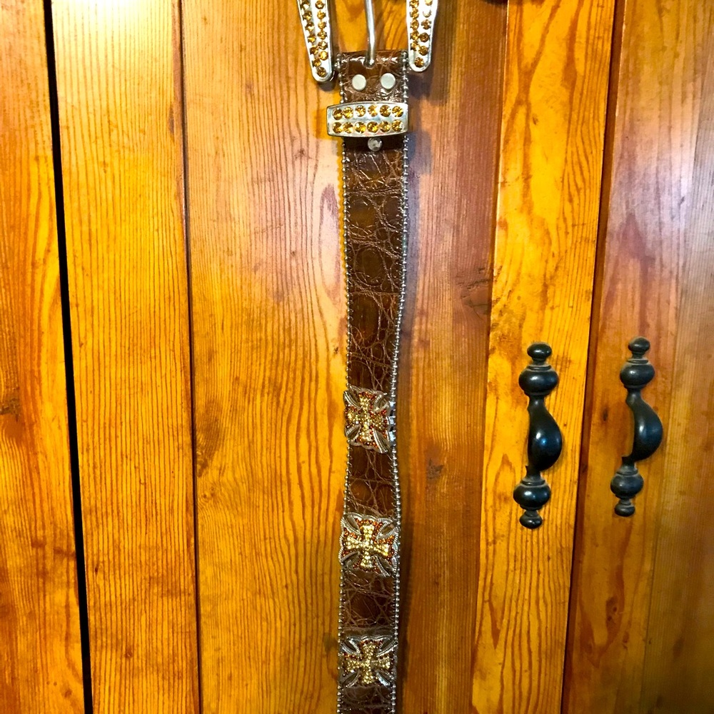 Brown and cream tone blinged out belt